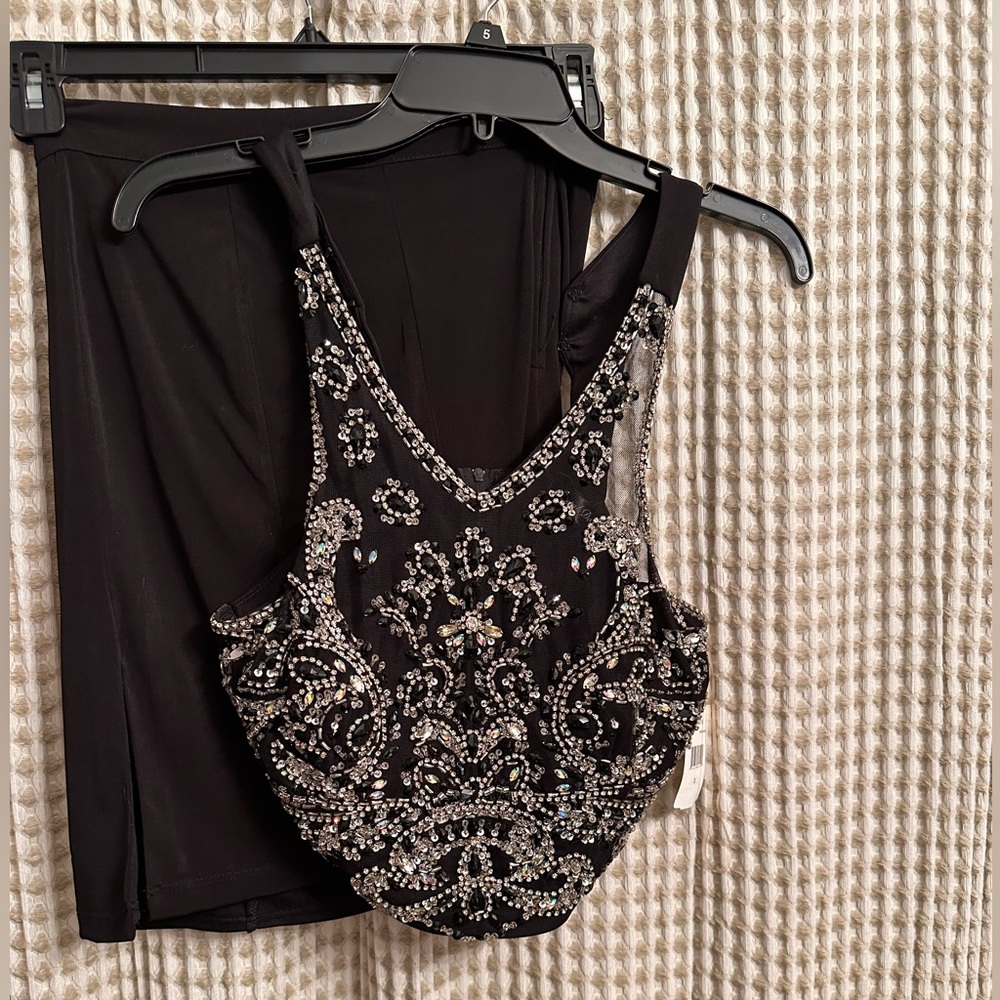 Two Piece Black Rhinestone Dress